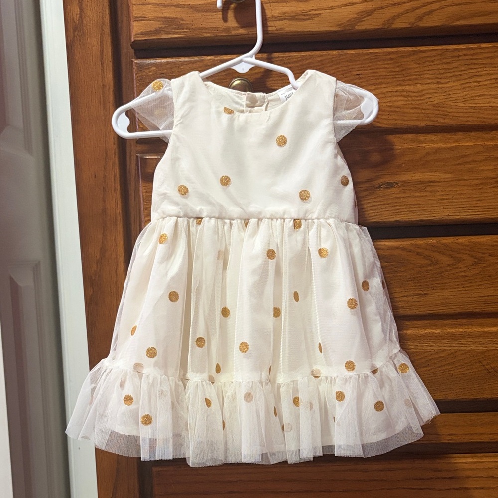 Elegant White and Gold Polka Dot Kids Formal Dress
